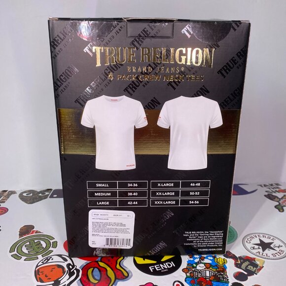 NEW 4 PACK MENS TRUE RELIGION CREW NECK TEES PREMIUM COTTON WHITE SIZE MEDIUM - Picture 4 of 7